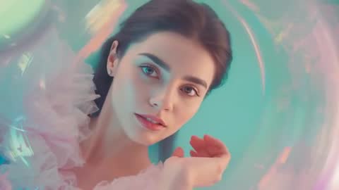 Elegant Model in Dreamlike Turquoise Atmosphere