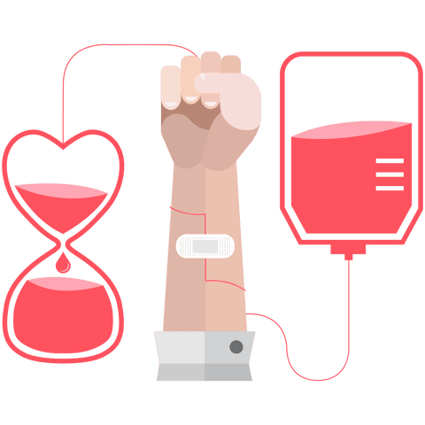 Transparent hands donating blood conceptual illustration