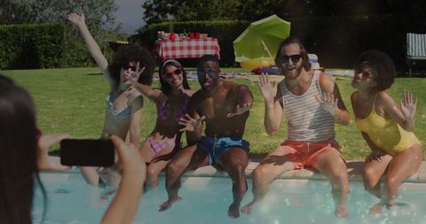 Group of Friends Enjoying Summer Poolside Gathering