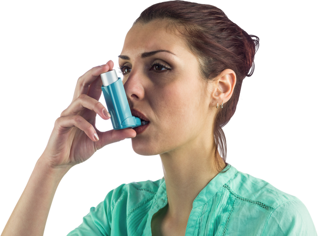 Transparent background portrait of woman using inhaler for asthma management - Download Free Stock Videos Pikwizard.com