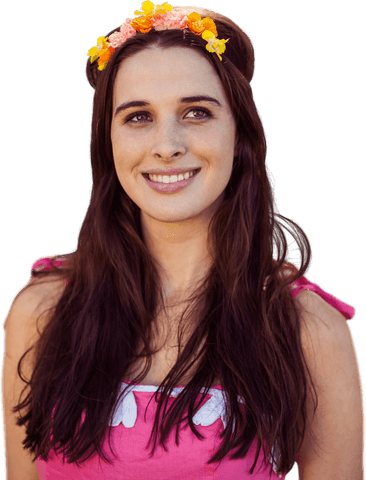 Smiling Young Woman with Flower Crown Transparent Background