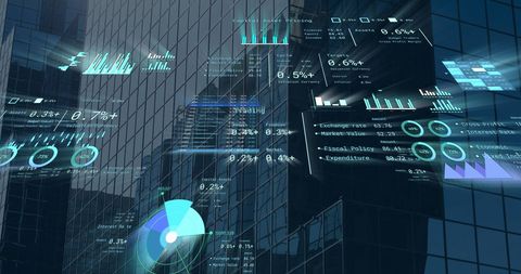 Futuristic Financial Data Overlay on Urban Skyline - Download Free Stock Images Pikwizard.com