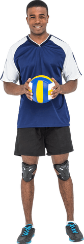 African American Male Volleyball Player Holding Ball on Transparent Background