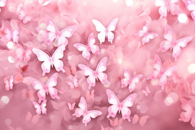 Pink butterflies on pink background, created using generative ai technology. Beauty in nature, delicacy and femininity wallpaper background concept digitally generated image.