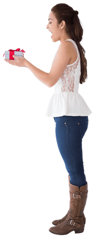 surprised woman holding gift box transparent background - Download Free Stock Videos Pikwizard.com