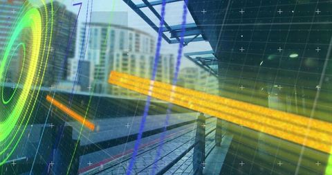 Futuristic Tech Overlay on Urban Street Background