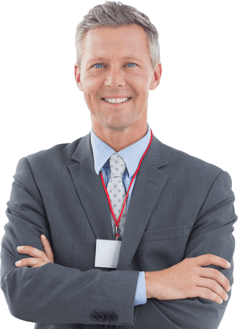 Confident Businessman Standing with Arms Crossed on Transparent Background