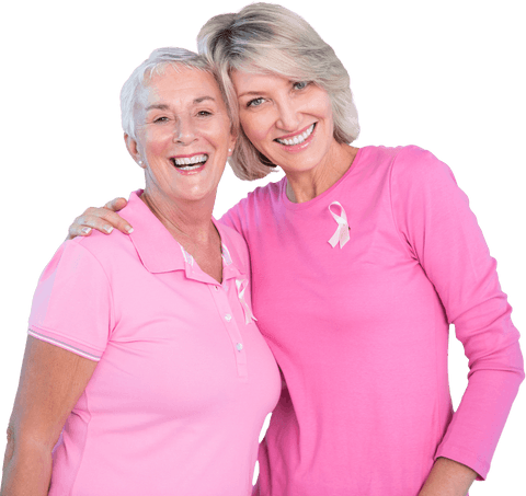 Smiling Women Wearing Pink Ribbons for Breast Cancer Awareness Transparent