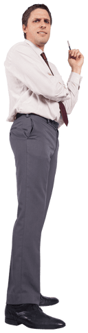 Businessman holding pen on transparent isolated background