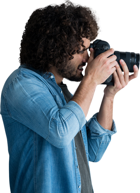 Curly Haired Male Photographer Focusing with Transparent Background - Download Free Stock Videos Pikwizard.com