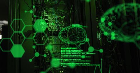 Digital Brain Interface Overlay on Data Center Servers - Download Free Stock Images Pikwizard.com