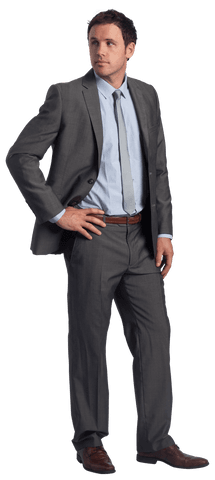 Confident Businessman with Hand on Hip in Suit, Transparent Background