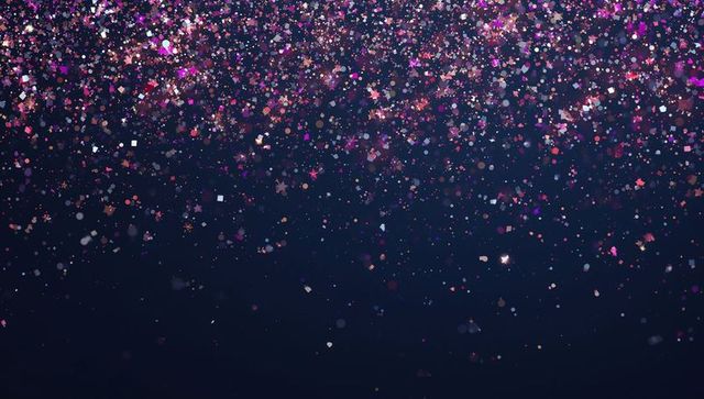 Falling Purple Rose-Gold Confetti Glitter on Dark Navy Gradient Backdrop for Celebration