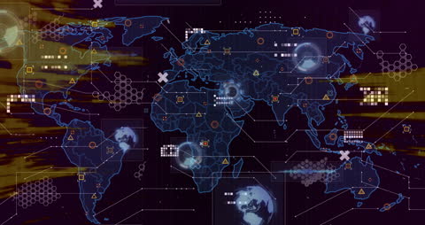 Global digital interface with animated data over world map
