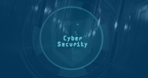 Futuristic Cybersecurity Concept with Digital Overlay and Dark Corridor