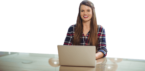 Smiling Businesswoman Using Laptop on Transparent Background