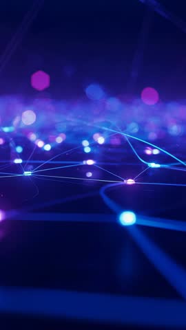 Looping Neon Node Grid Pulsing and Drifting Forward | Vertical Cyber Mesh Background