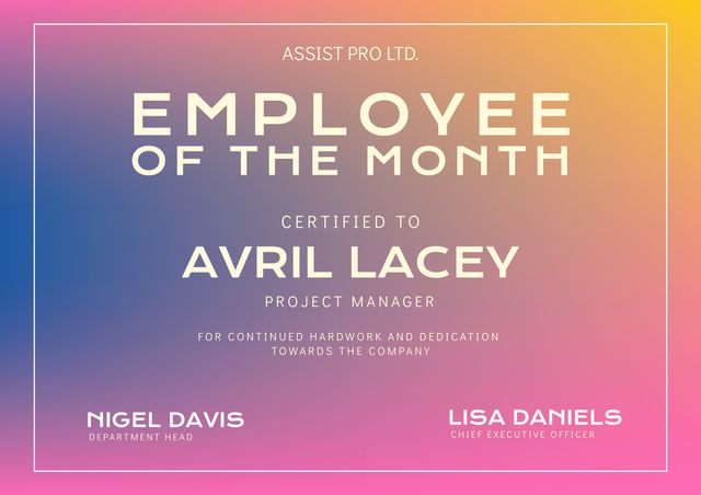 Employee of the month, project manager text and details over soft pink, blue and orange background - Download Free Stock Videos Pikwizard.com