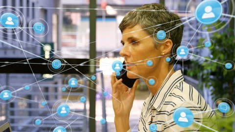 Businesswoman Engaging in Global Network Connection Overlay