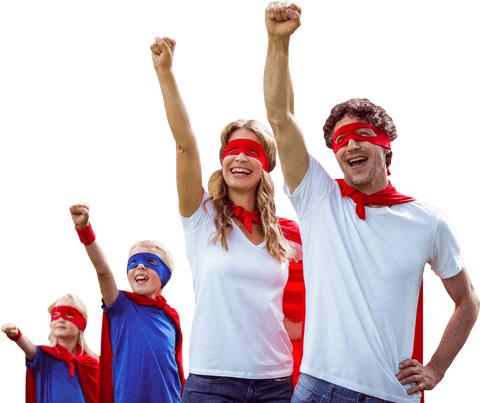 Superhero Family with Arms Raised Transparent Background