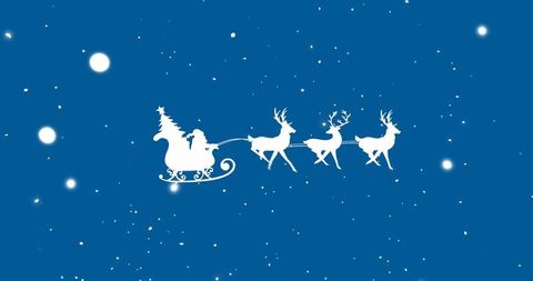 Santa Claus and Reindeer Silhouette in Snowy Night Sky