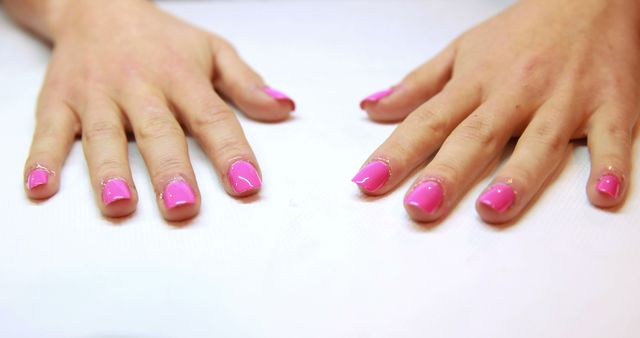 Manicure with Bright Pink Nail Polish on Hands - Download Free Stock Images Pikwizard.com