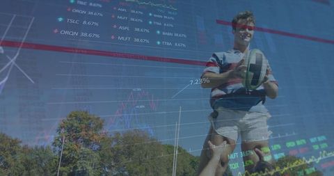 Rugby Player with Overlayed Stock Market Graphs