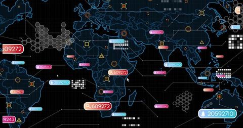 Digital Global Data Map Showing Complex Analytics Overlay