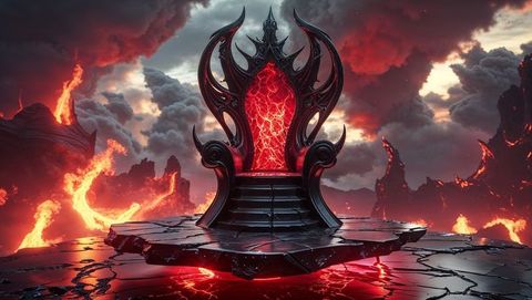 Ornate demonic hell throne in molten lava landscape