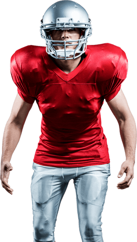 Transparent american football player in stance with red uniform