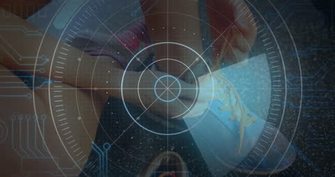 Digital Interface Overlay on Woman Tying Running Shoes