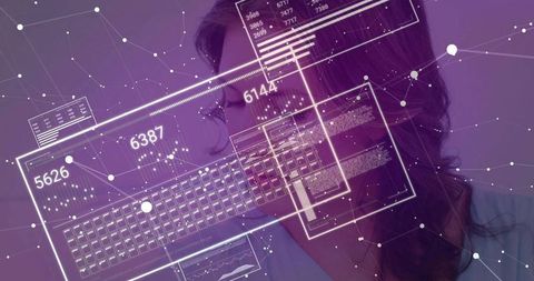 Woman Engaging with Holographic Data Interface in Tech Lab