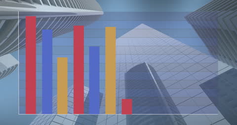 Bar Graph with Skyscraper Background Illustrating Business Progress