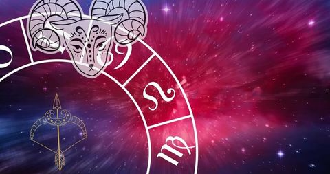 Aries Zodiac Symbol Over Cosmic Zodiac Wheel Mindfulness