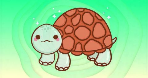 Smiling Cartoon Turtle Illustration on Vibrant Green Background