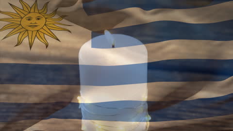 Serene Candlelight Overlaid with Uruguayan Flag