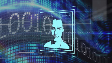 Digital Portraits Over Data Processing Animation