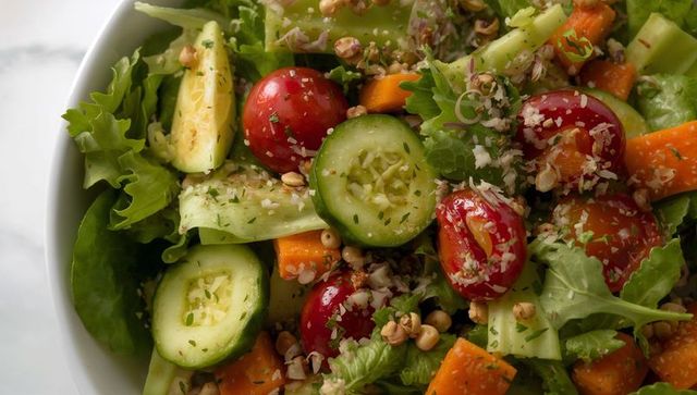 Vibrant Fresh Vegetable Salad in White Bowl