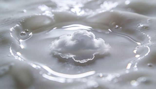 Ethereal milk splash forming cloud crown in macro minimal still life concept surreal glossy