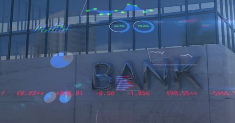 Modern Bank Building with Financial Data Projections - Download Free Stock Images Pikwizard.com