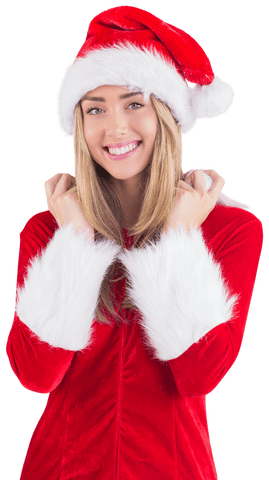 Smiling Young Woman in Festive Santa Claus Outfit Transparent Background - Download Free Stock Videos Pikwizard.com