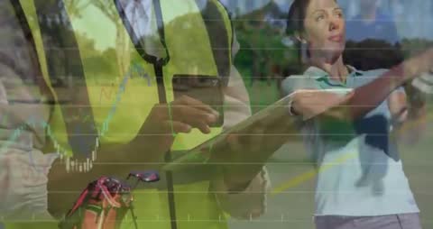 Business Professional Analyzing Data Overlayed with Golf Scene