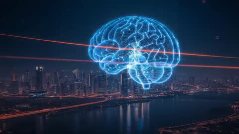 Holographic Brain Mapping over Futuristic Skyline