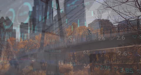 Digital Financial Data Overlay on Modern Cityscape