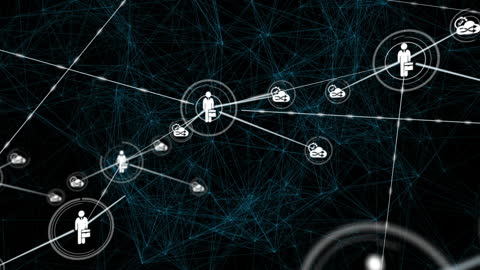 Digital Network of Connection Icons on Black Background