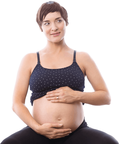 Pregnant Woman with Thoughtful Expression Holding Belly Transparent Background