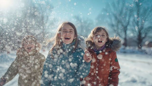 Children Laughing in Snowy Winter Park