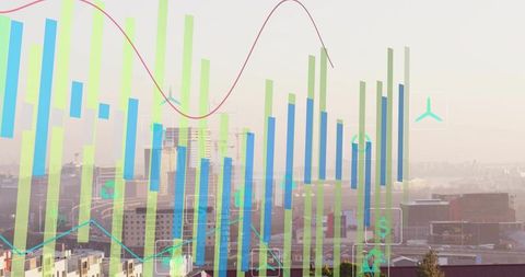 Urban skyline analytics with eco-friendly infographics