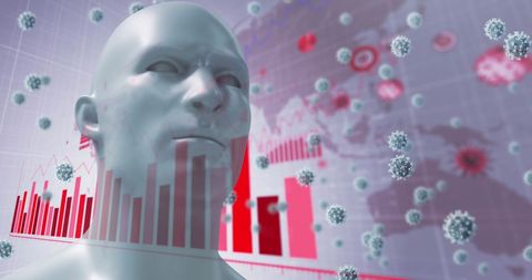 Human head amidst digital coronavirus infographic