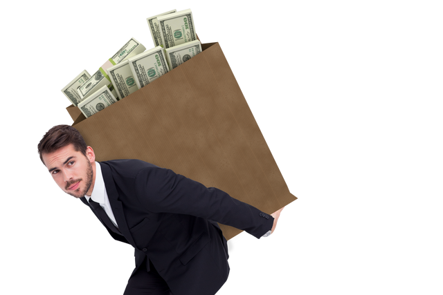 Transparent Businessman Carrying Heavy Bag of Dollars Symbolizing Wealth and Burden - Download Free Stock Videos Pikwizard.com